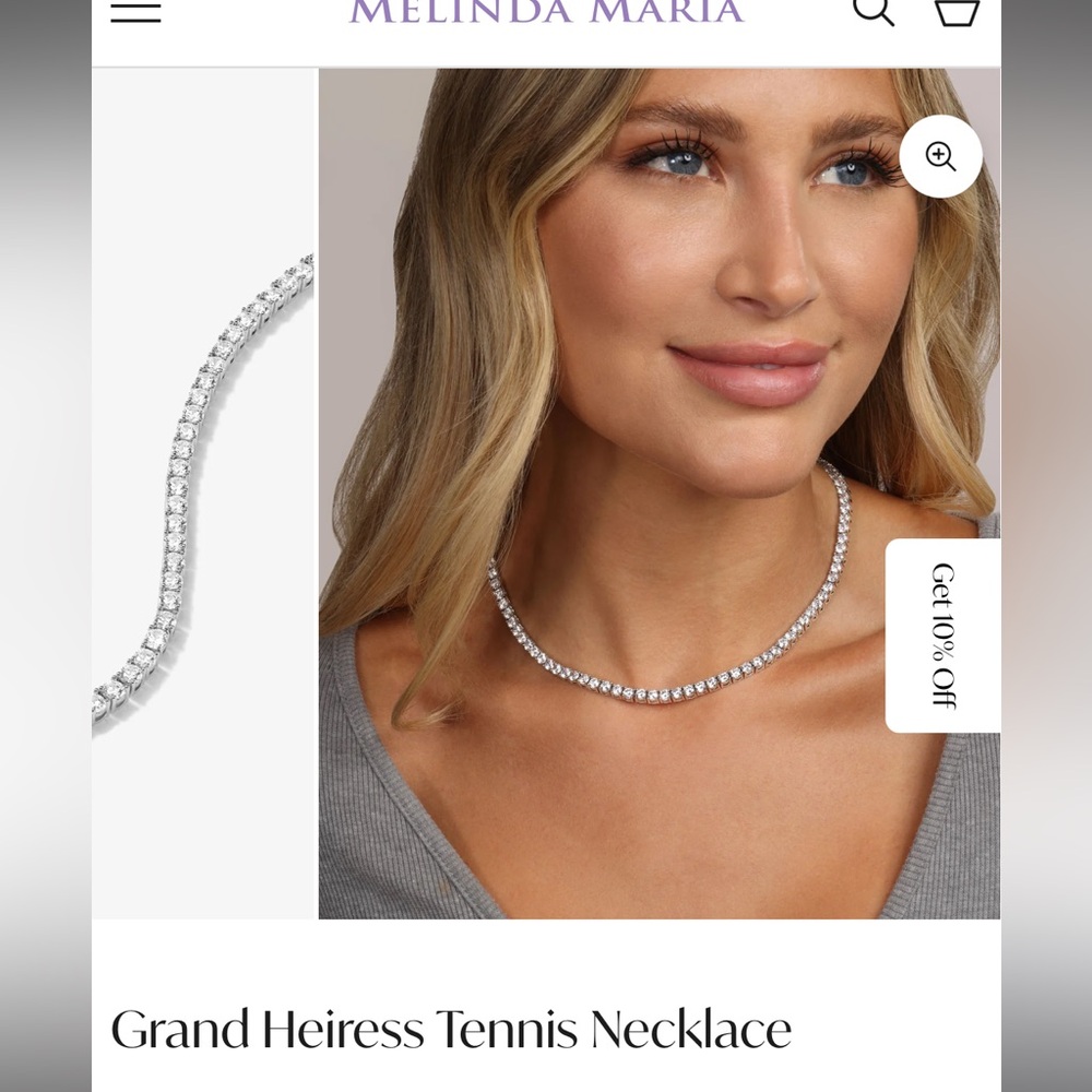 Melinda Maria Grand Heiress Tennis Necklace 16” Silver/White Diamondettes